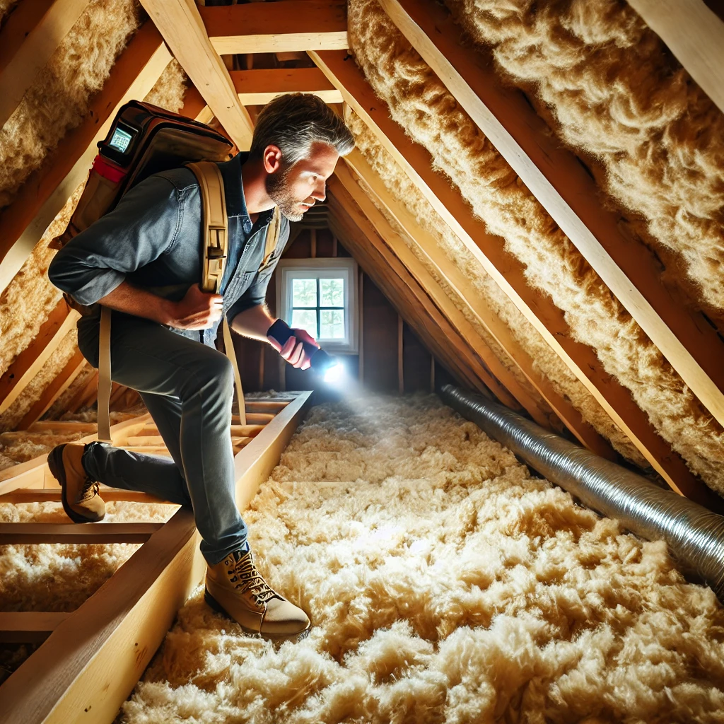 Professional old insulation removal in Ottawa. Workers safely removing old insulation from an attic in Ottawa.
